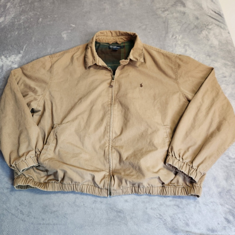 Vintage 90s Polo Ralph Lauren Men's 2XL Tan Plaid Flannel Lined Jacket XXL Big